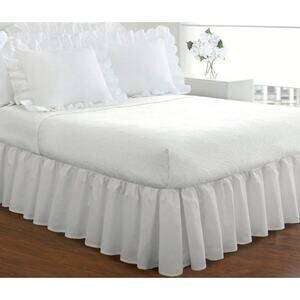 Levinsohn Magic Skirt Ruffled Bedskirt Queen White 15” Drop Never Lift